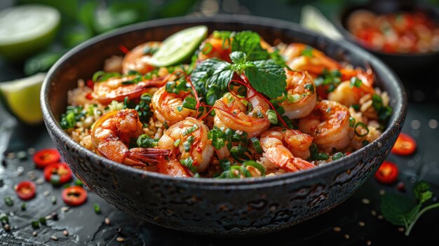 Realistic picture Food picture wok de nouilles et gambas facon Thai ar 169 style raw stylize 750 Job