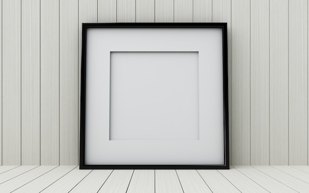 Realistic picture frame on wood background.