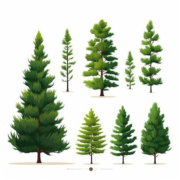 Photo realistic pine trees detailed character design with different textures