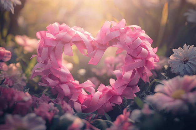 Realistic Pink Ribbon Heart Image for Support and Awareness Campaigns