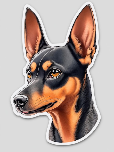 Realistic Pinscher Dog Head Sticker with a White Background