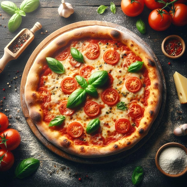 A realistic pizza image on the top view