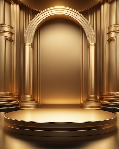 Realistic Podium Background With Golden Details