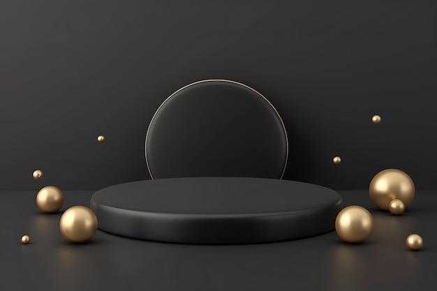 Realistic podium background with golden spheres