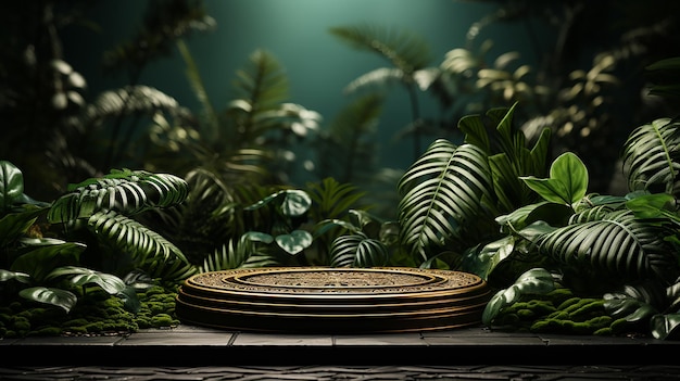 Photo realistic podium background with tropical forest