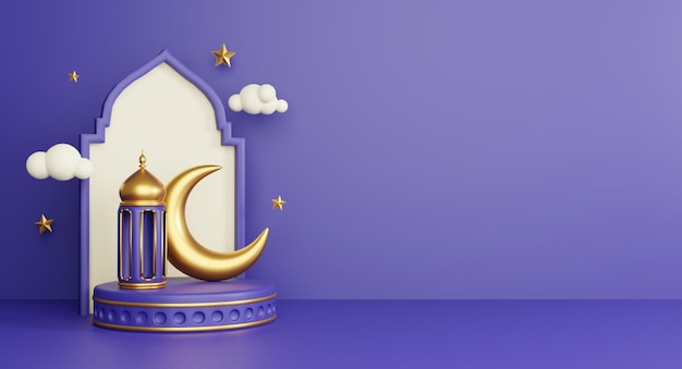 Realistic podium for ramadan themes background design