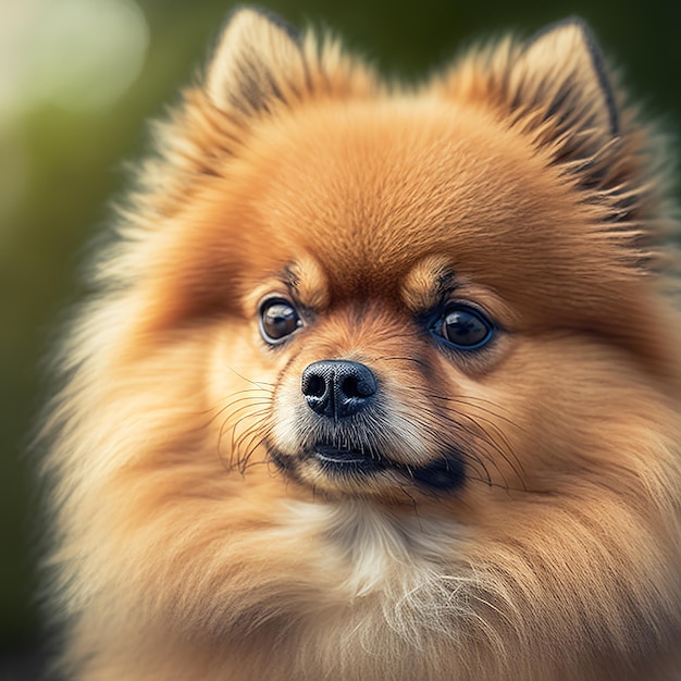 Realistic pomeranian dog on ravishing natural outdoor background