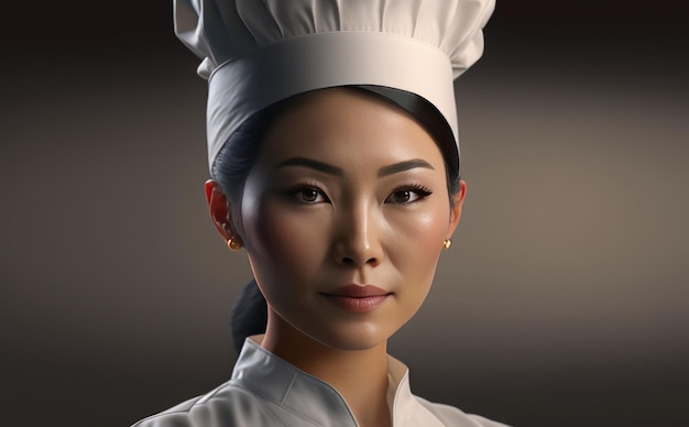 a realistic portrait of a asian woman with a white chef hat female chef ai generated