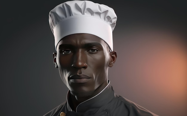 a realistic portrait of a man with a white chef hat male chef ai generated