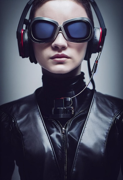 Realistic portrait of a scifi cyberpunk girl in a cyber suit Hightech futuristic man from the future