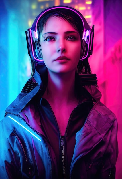 Realistic portrait of a scifi cyberpunk girl. Hightech futuristic woman from the future.