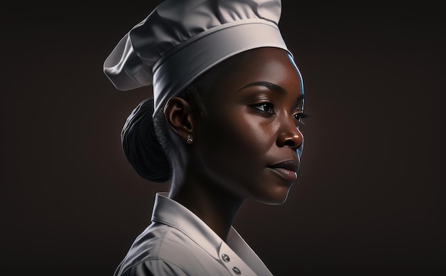 a realistic portrait of a woman with a white chef hat female chef ai generated