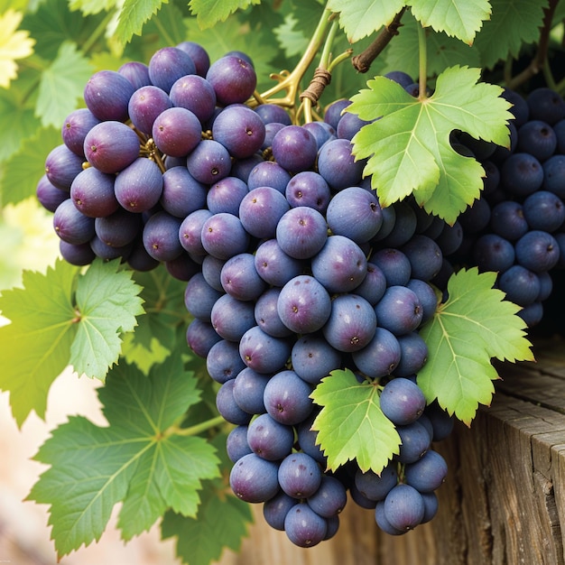 Realistic Purple Grapes Fruit With Green Leaf Grapes Picture