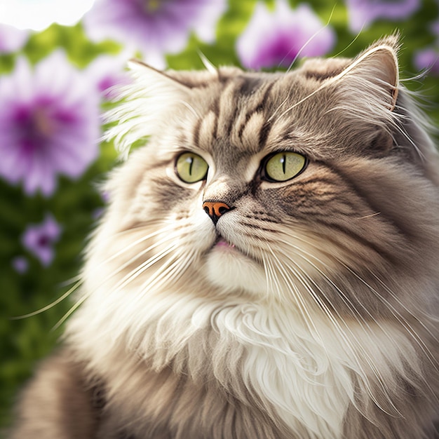 Realistic ragamuffin cat on ravishing natural outdoor background