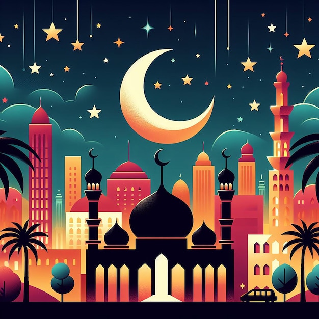 Realistic ramadan background with crescent