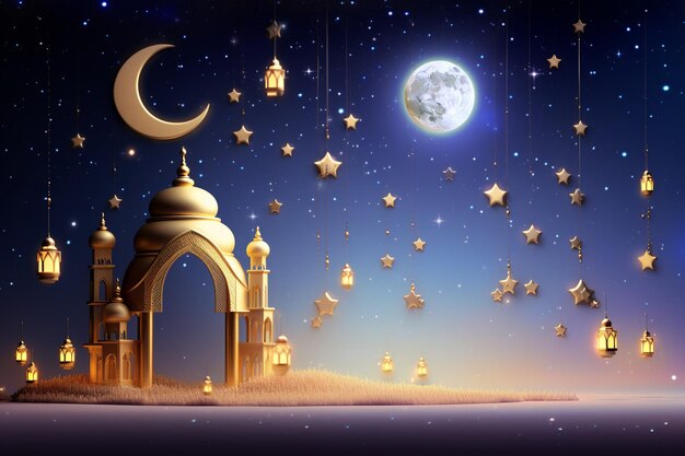 Realistic ramadan background with moon