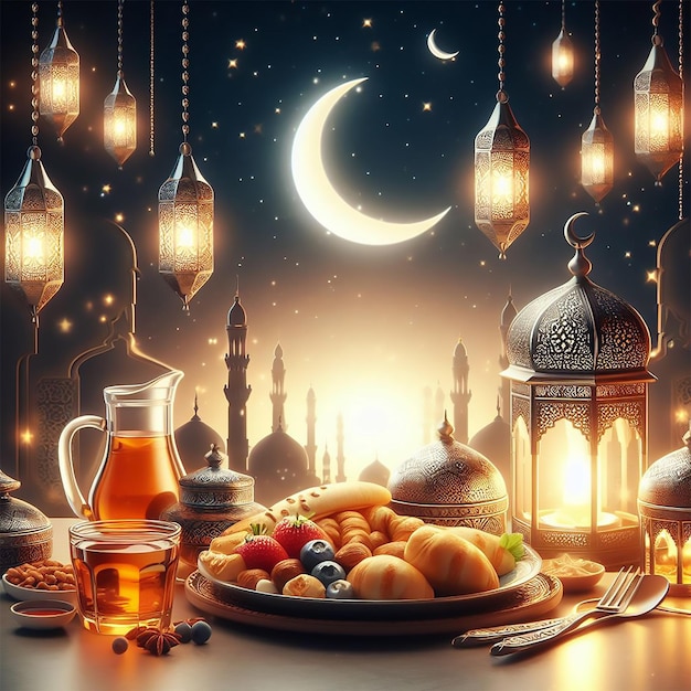 Realistic Ramadan Kareem iftar element