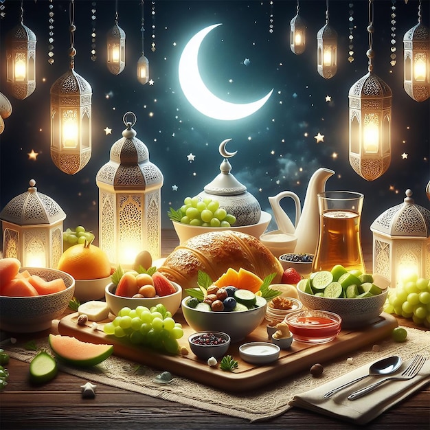 Realistic Ramadan Kareem iftar element