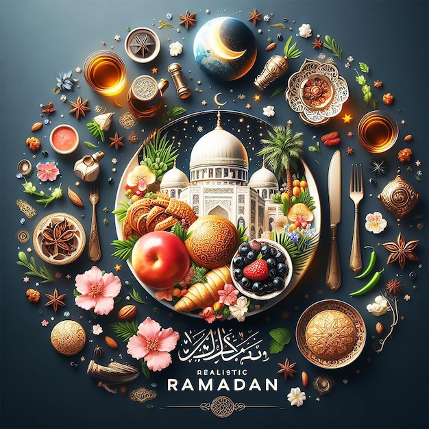 Realistic Ramadan Kareem iftar element