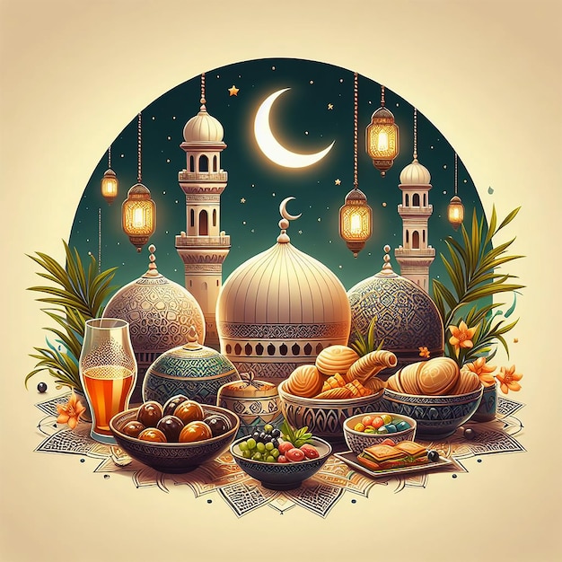 Realistic Ramadan Kareem iftar element