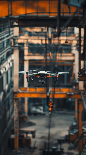 Photo a realistic raw photo of industrial drone at work panoramic view