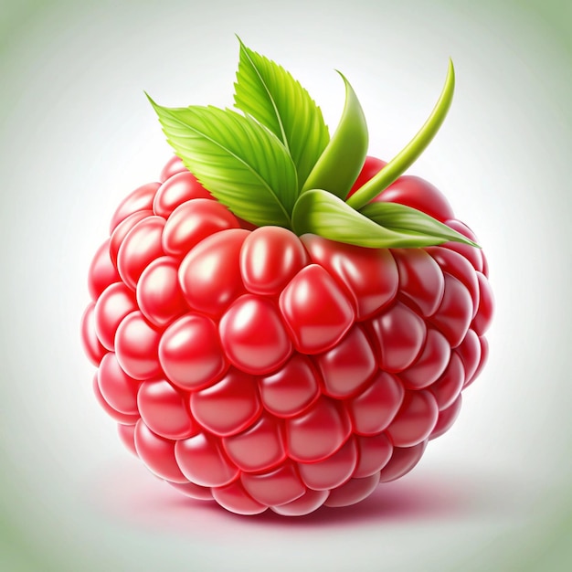 Photo realistic red raspberry with green tail