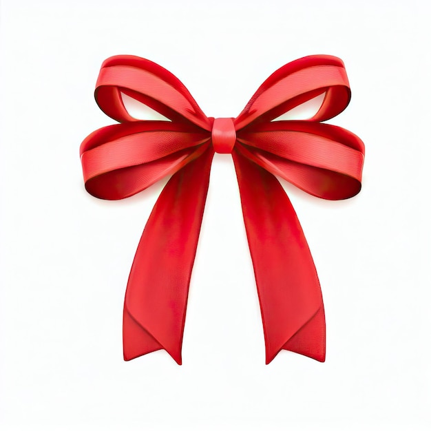 Realistic red ribbon and bow isolated on white Generative AI