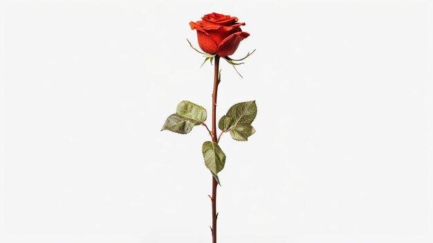 Photo realistic red rose lying on white background created with generative ai technology