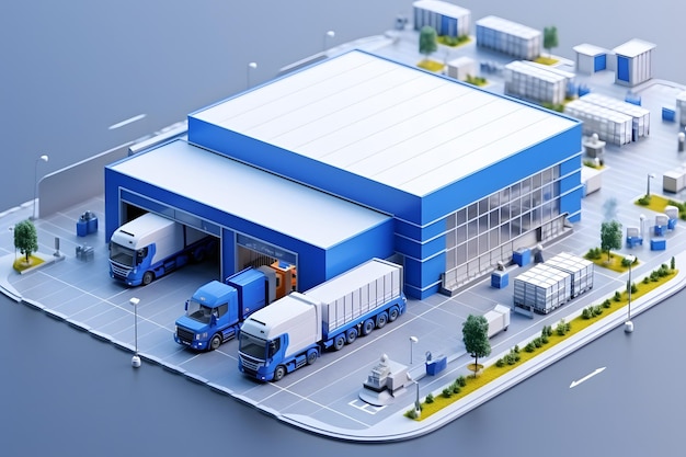 Realistic render of logistic business transport warehouse dock station Factory and transport house