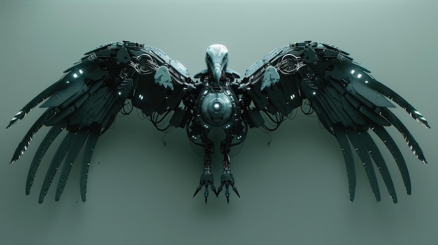 Photo realistic robot bird vulture robot on a white background