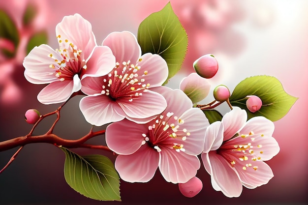 Realistic sakura or cherry blossom nature flowers gardens