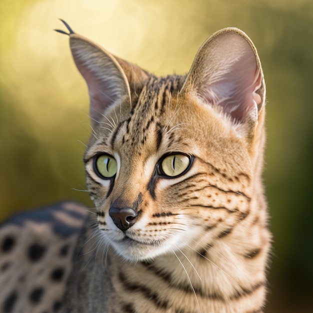 Realistic savannah cat on ravishing natural outdoor background