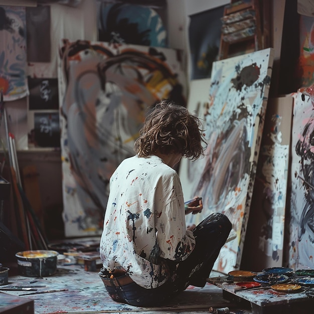 A Realistic Scene of an Artist in Their Studio