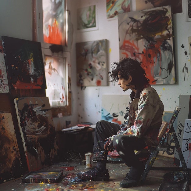 Photo a realistic scene of an artist in their studio