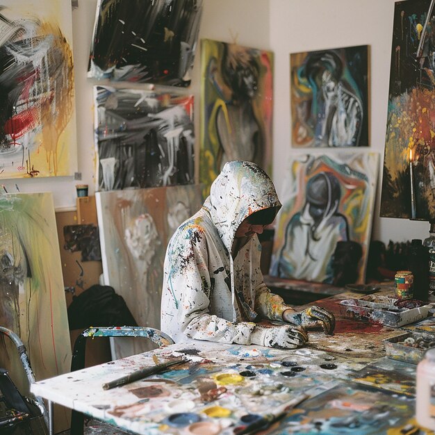 A Realistic Scene of an Artist in Their Studio