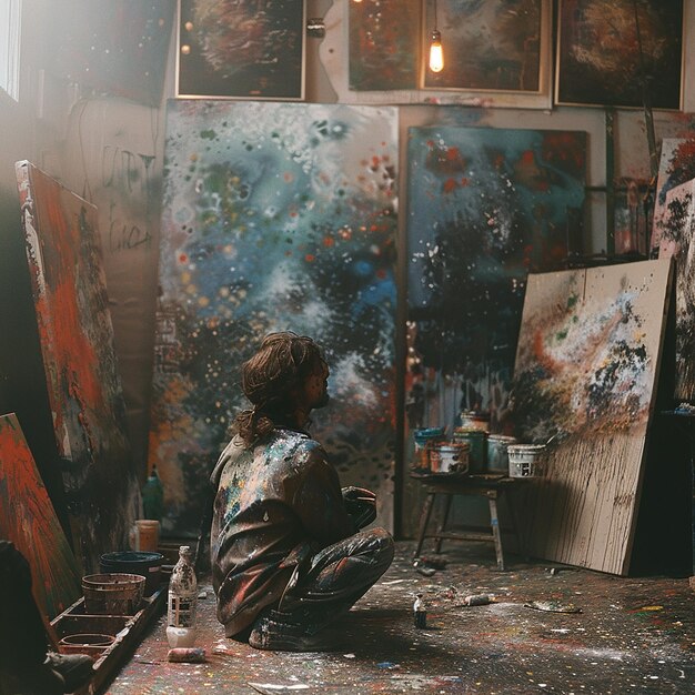 A Realistic Scene of an Artist in Their Studio