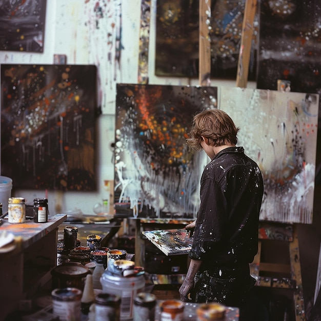 Photo a realistic scene of an artist in their studio