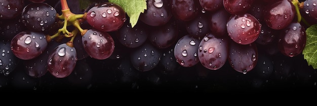 realistic seamless pattern of fresh grapes with drops of water banner background