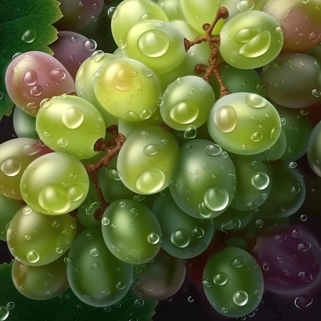 realistic seamless pattern of fresh grapes with drops of water banner background