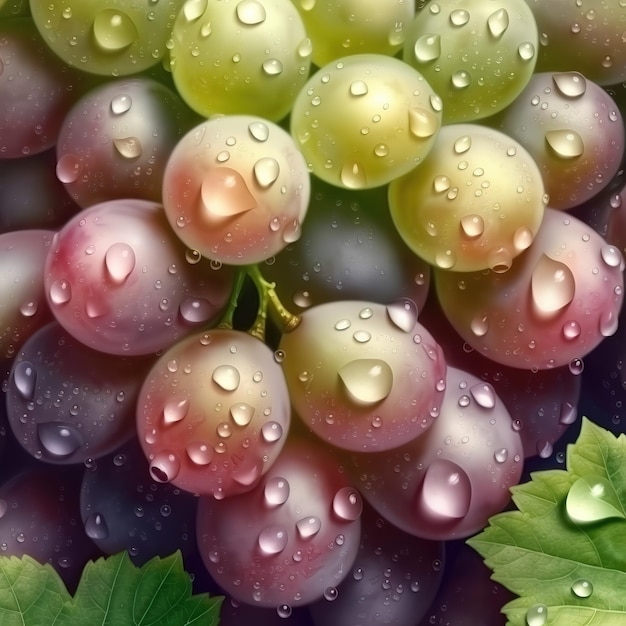 realistic seamless pattern of fresh grapes with drops of water banner background