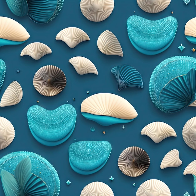 Realistic seamless pattern with shells