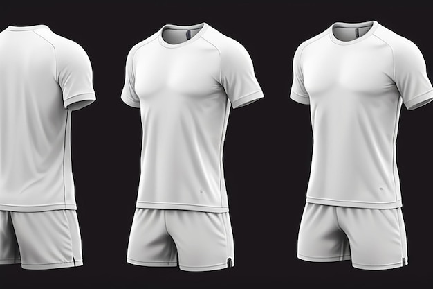 Photo realistic set of white tshirts with short sleeves and shorts sportswear sport uniform