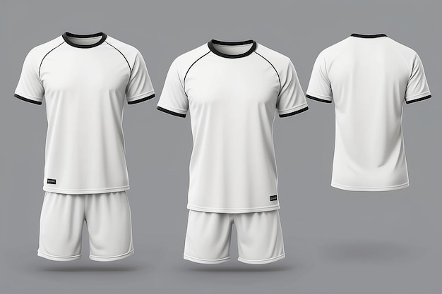 Photo realistic set of white tshirts with short sleeves and shorts sportswear sport uniform