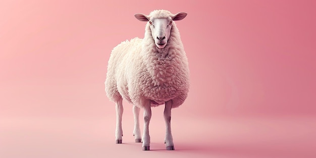 Realistic Sheep on Pink Background