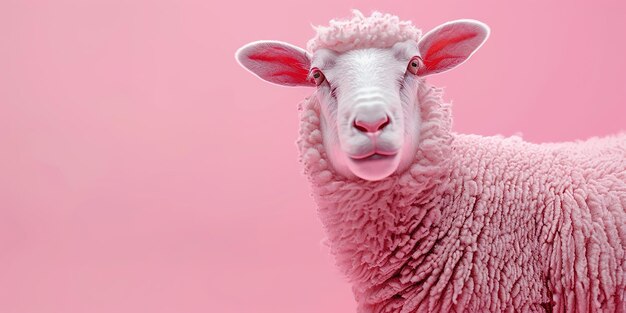 Realistic Sheep on Pink Background