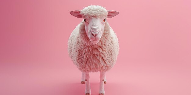 Realistic Sheep on Pink Background