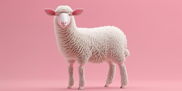 Realistic Sheep on Pink Background