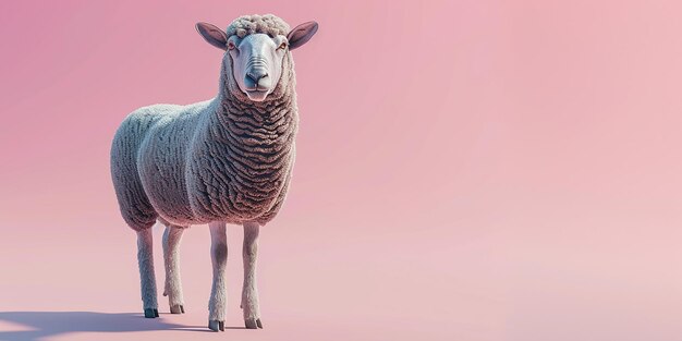 Realistic Sheep on Pink Background