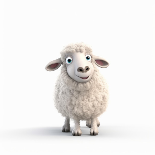 Realistic Sheep In Pixar Style On White Background In 8k Uhd