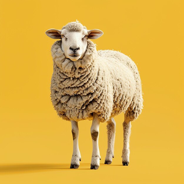 Realistic Sheep on Yellow Background